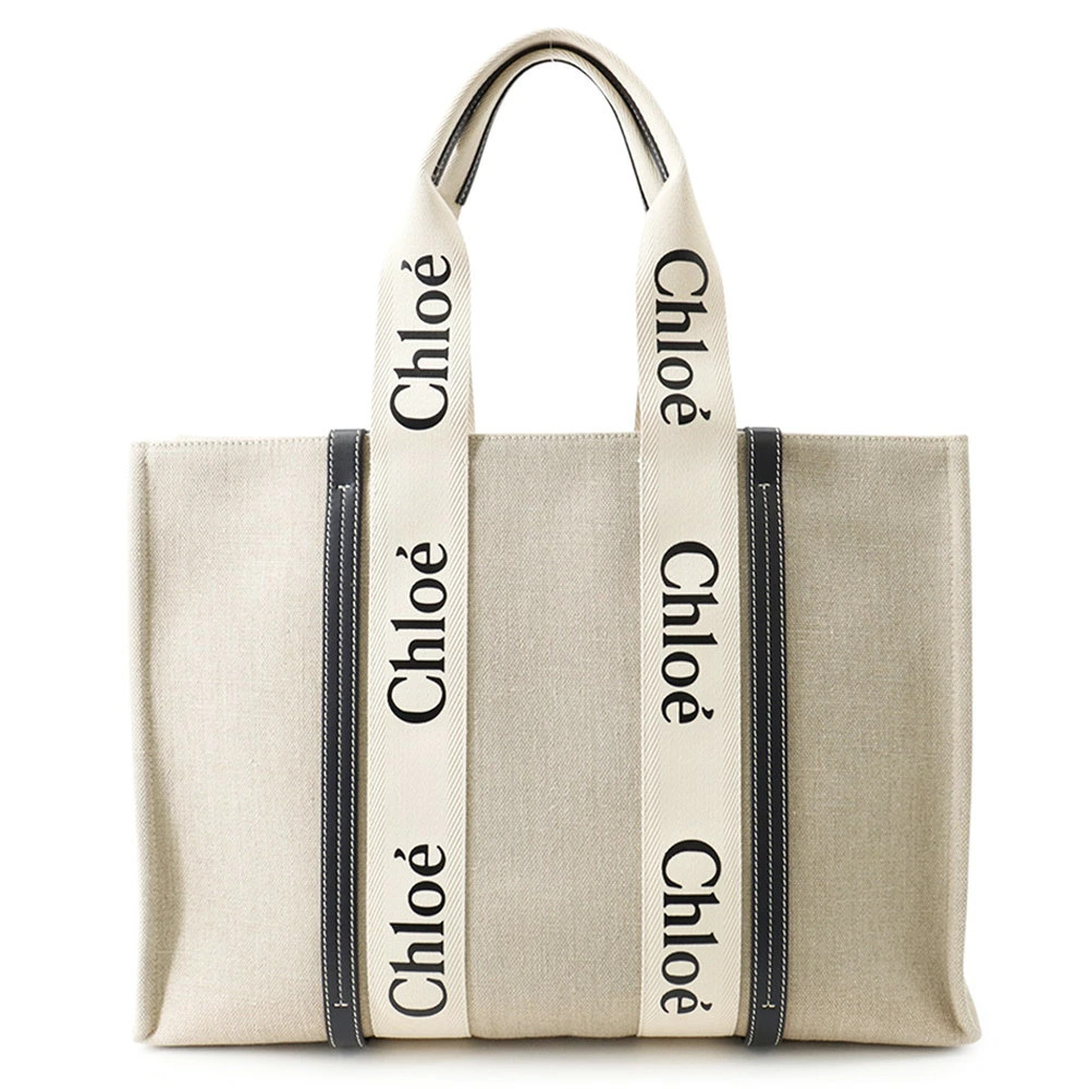 Chloe Woody Tote Bag Canvas Calf Leather